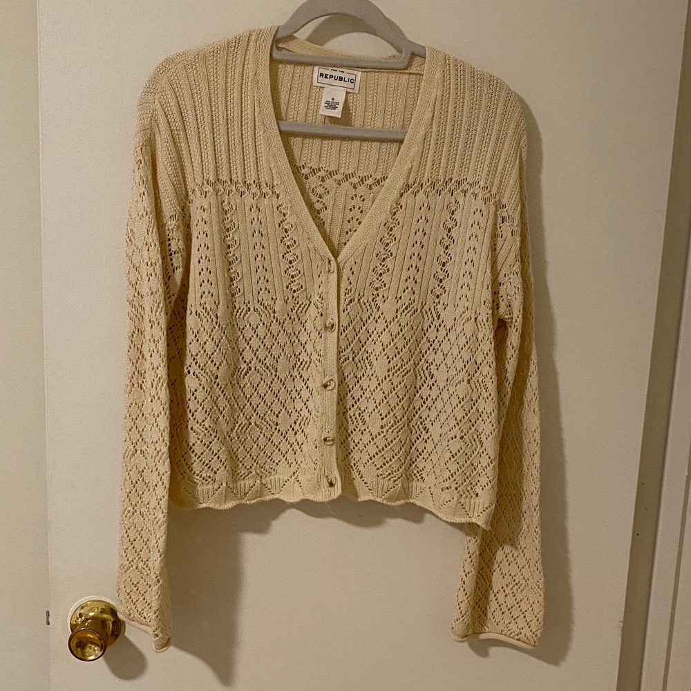For The Republic Cream Knit Cardigan Sweater